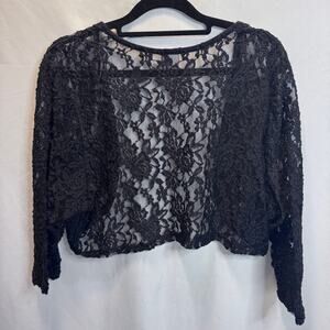 Whimsigoth Coquette Black Lace Shrug Bolero Crop Cardigan Jacket Plus Size 2X